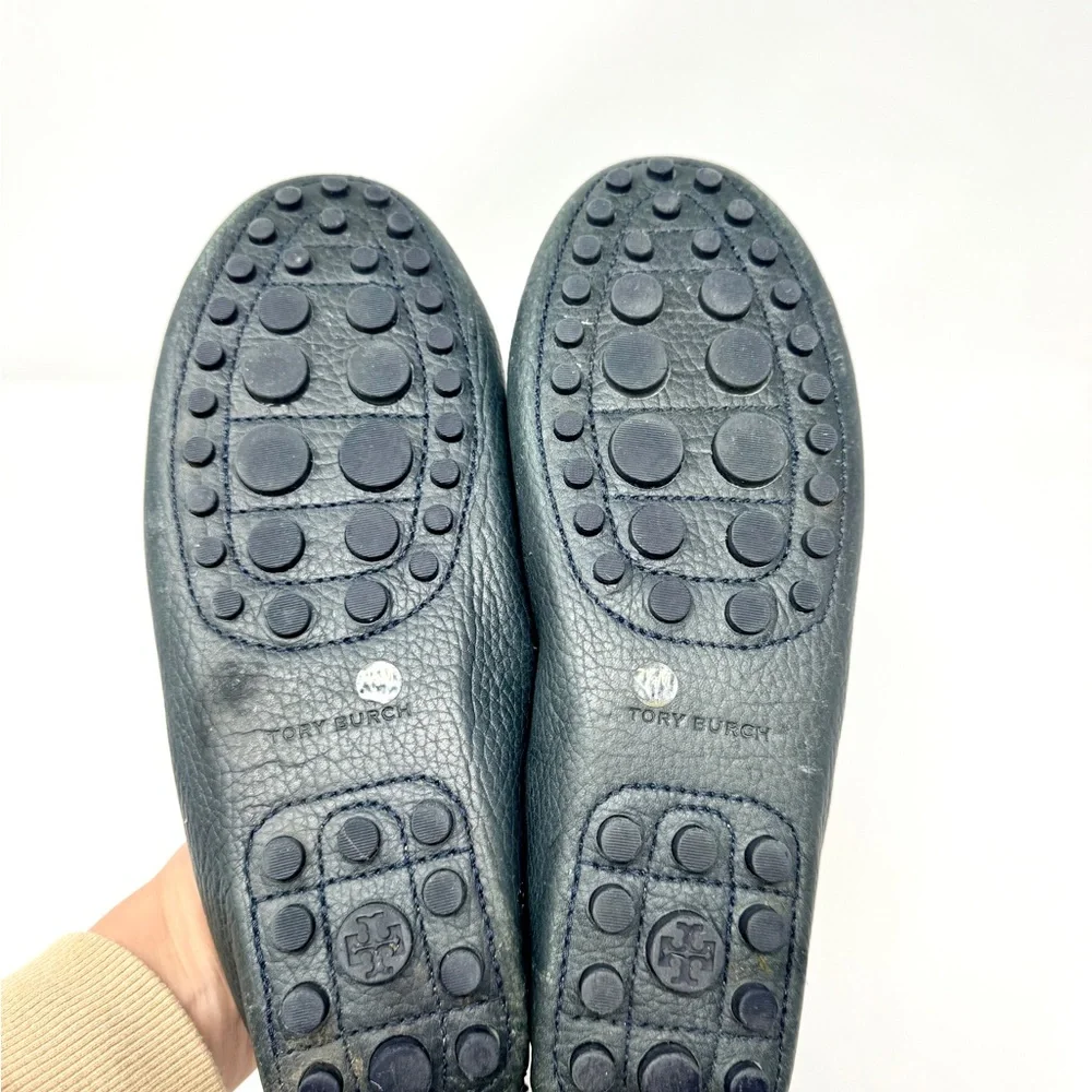 Tory Burch Kendrick Tumbled Leather Driver Loafers - Navy Blue size 7.5